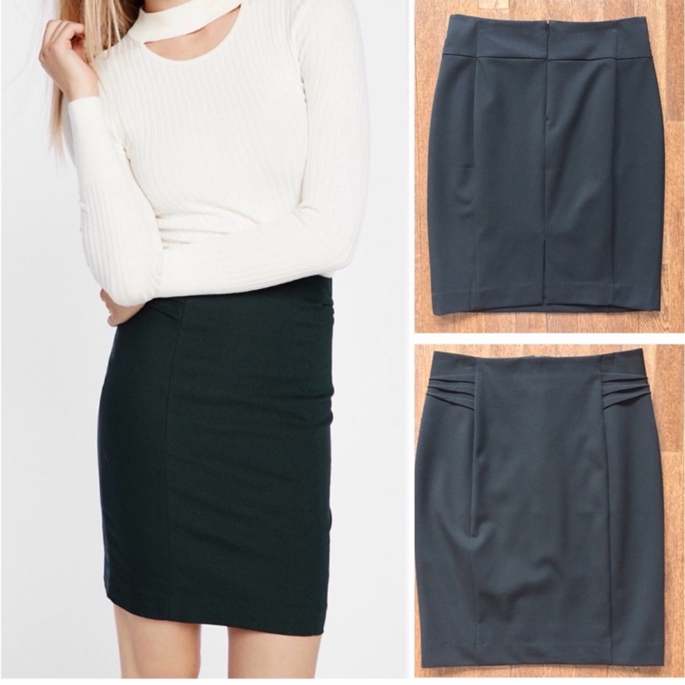 Express High Waisted Pintucked Pintuck Pencil Skirt Black 10